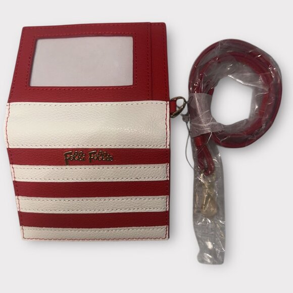 Folli Follie Wristlet Red White Stripe Leather Club Riviera ID Card Case Strap - Picture 2 of 6
